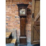 AN 18th C. OAK LONG CASED 30 HOUR CLOCK WITH A 24cms. SINGLE HANDED SQUARE DIAL, THE CASE. H