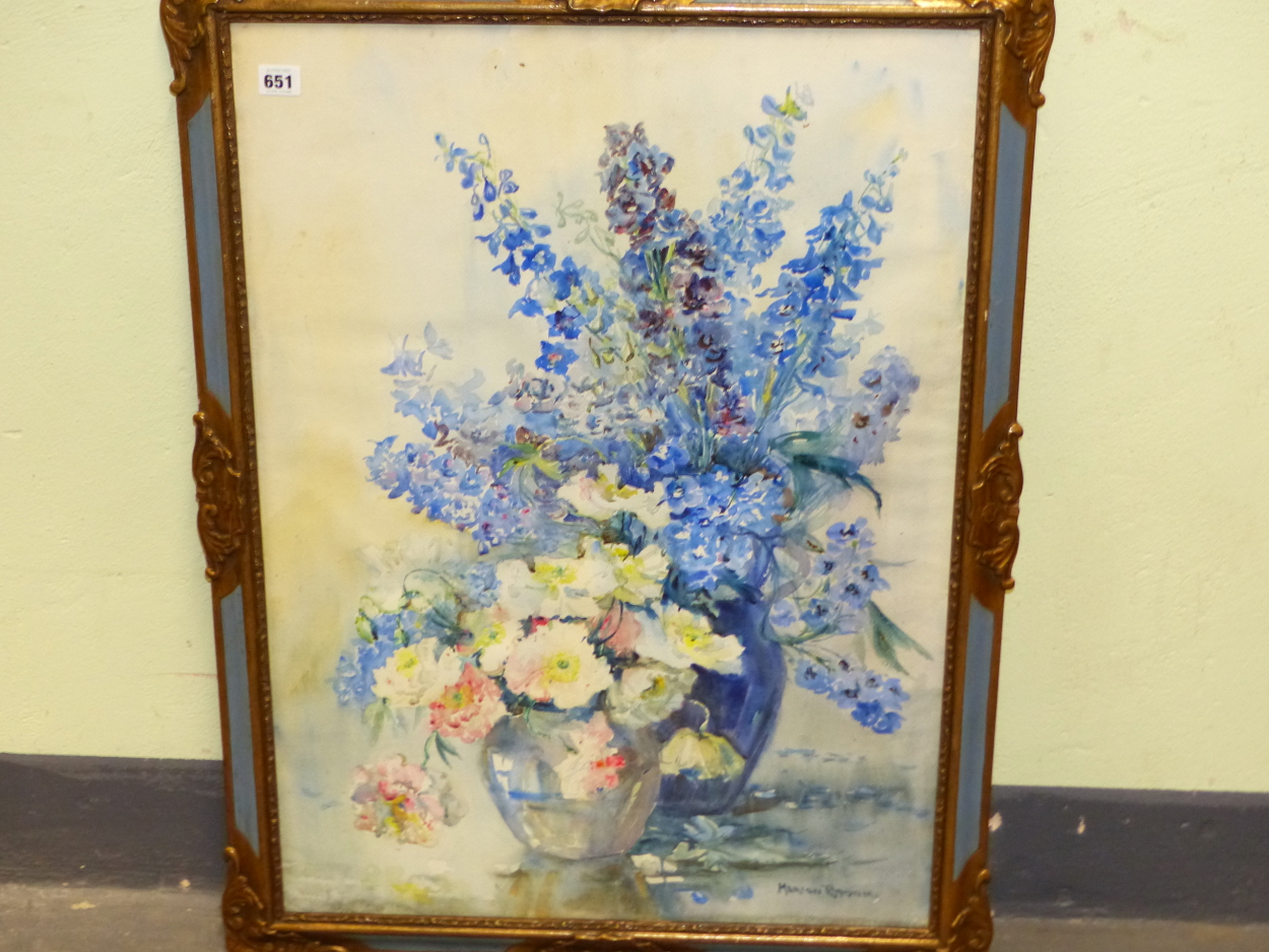 MARION BROOM (20th CENTURY ENGLISH SCHOOL) FLORAL STILL LIFE, SIGNED WATERCOLOUR. 77 x 56 cms - Image 7 of 8