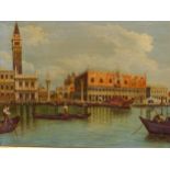 20th C. VENETIAN SCHOOL, ST MARKS SQUARE FROM THE WATER, OIL ON PANEL. 29 x 39cms.