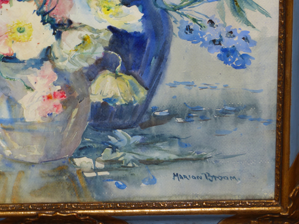 MARION BROOM (20th CENTURY ENGLISH SCHOOL) FLORAL STILL LIFE, SIGNED WATERCOLOUR. 77 x 56 cms - Image 5 of 8