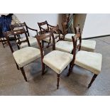 A SET OF EIGHT EARLY 19th C. MAHOGANY CHAIRS INCLUDING TWO WITH ARMS, EACH WITH A REEDED