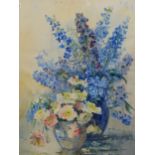 MARION BROOM (20th CENTURY ENGLISH SCHOOL) FLORAL STILL LIFE, SIGNED WATERCOLOUR. 77 x 56 cms