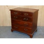 A GEORGE III MAHOGANY CHEST OF FOUR GRADED DRAWERS ON BRACKET FEET. W 80 x D 49 x H 81cms.