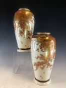 A PAIR OF SATSUMA VASES, THE OVOID BODIES PAINTED WITH AUTUMNAL MAPLE BRANCHES, SHIMIZU MON AND