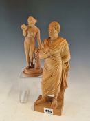 A TERRACOTTA FIGURE A MAN, POSSIBLY SOPHOCLES. H 30cms. TOGETHER WITH A TERRACOTTA VENUS NAKED