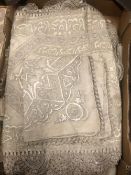 A COLLECTION OF APPROXIMATELY TWELVE ISLAMIC LACE EDGED TEXTILES SEWN IN SILKS, SILVER AND GOLD