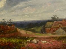 PREVIOUSLY ATTRIBUTED TO DAVID COX (1783-1859), SHEEP GRAZING BEFORE A TRACK PASSING BY COTTAGES,