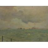 LEOPOLD PASCAL (1900-58), ARR, WARSHIPS AT SEA, OIL ON CANVAS, SIGNED PASCAL ABOVE AN ANCHOR LOWER