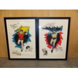 A PAIR OF 1966 COLOURED PRINTS OF BATMAN AND OF ROBIN WITH ACTION SOUNDS AND VIGNETTTES OF