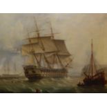 JAMES EDWARD BUTTERWORTH (1817-94), WARSHIPS IN FULL SAIL OFF SHORE, OIL ON CANVAS, SIGNED LOWER