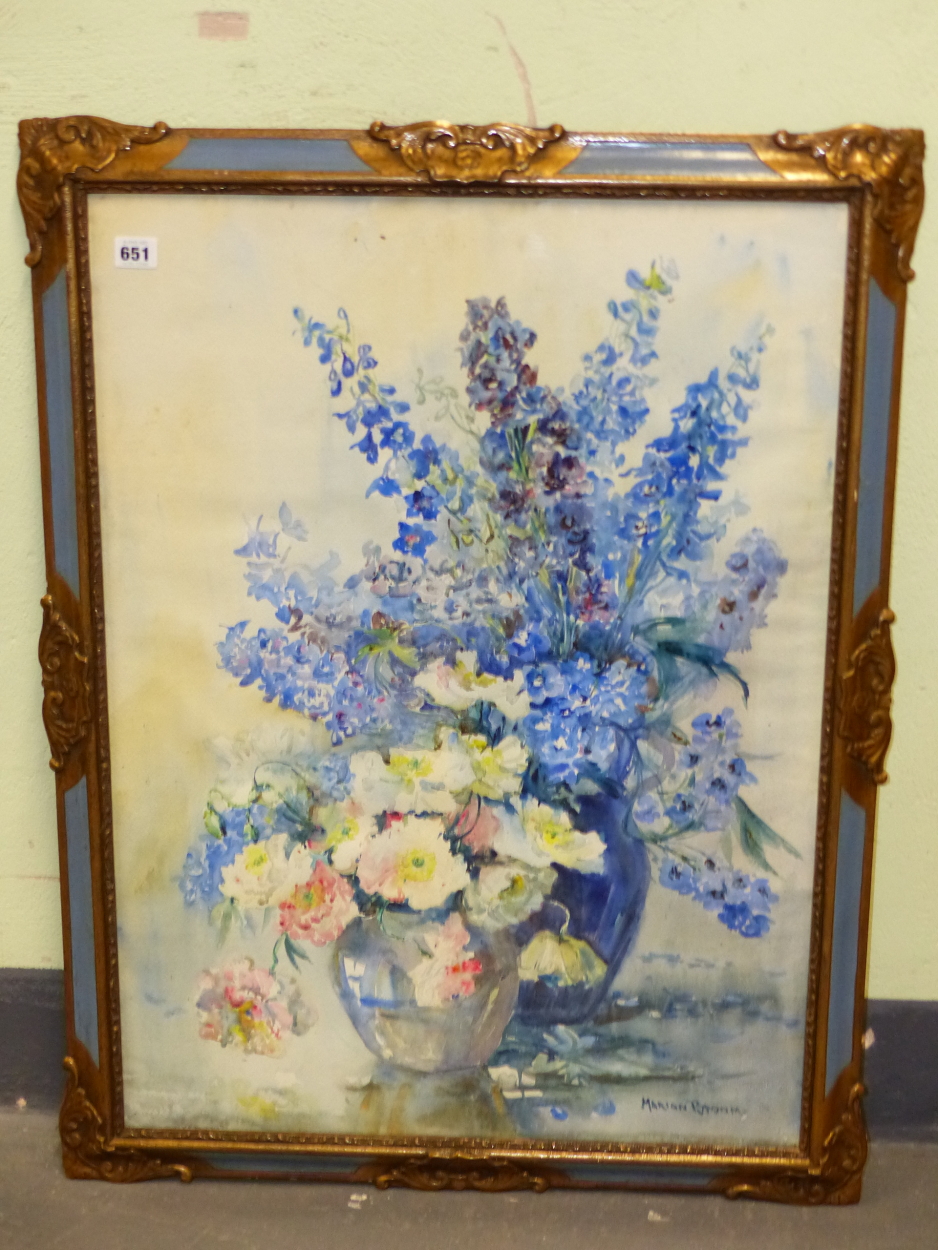 MARION BROOM (20th CENTURY ENGLISH SCHOOL) FLORAL STILL LIFE, SIGNED WATERCOLOUR. 77 x 56 cms - Image 2 of 8
