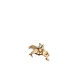 A HALLMARKED 9ct GOLD HORSE AND JOCKEY PENDANT. (HALLMARKED RUBBED) MEASUREMENTS 3cms. WEIGHT 8.