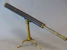AN EARLY 19th C. GEORGE ADAMS MAHOGANY CASED SINGLE DRAW TELESCOPE WITH LEATHER BOUND BARREL AND