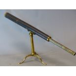 AN EARLY 19th C. GEORGE ADAMS MAHOGANY CASED SINGLE DRAW TELESCOPE WITH LEATHER BOUND BARREL AND