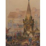 PREVIOUSLY ATTRIBUTED TO JOHN SKINNER PROUT (1806-76), THE MARKET PLACE FOUNTAIN, WATERCOLOUR,