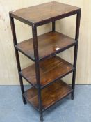 A EARLY 19th CENTURY PART YEW WOOD ETAGERE WITH FOUR RECTANGULAR TIERS. W 45 x D 32 x H 101.5cms.