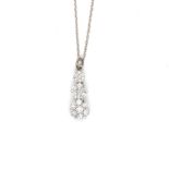 A TRIPLE GRADUATED DIAMOND CLUSTER DROP PENDANT, APPROX ESTIMATED DIAMOND WEIGHT 0.50cts,