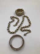 MIRIAM HASKELL SIGNED LARGE CHAMPAGNE BAROQUE PEARL NECKLACE, TOGETHER WITH A PEARL EXPANDING