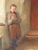 WILLIAM EADIE (1847-1926), A BOY IMITATING BIRD SONG ON A WHISTLE AND A GIRL SEATED WITH HER NEW