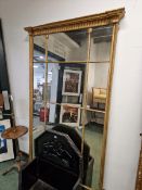 AN ANTIQUE GEORGE III DESIGN MULTIPLATE RECTANGULAR MIRROR WITHIN A GILT FRAME CRESTED BY FLUTING B