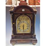 A 19th C. BRASS INLAID ROSEWOOD BRACKET CLOCK, THE MOVEMENT STRIKING ON A COILED ROD AND CHIMING