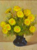 PAVICHI (ITALIAN 20th C), ARR. A GLASS VASE OF YELLOW FLOWERS, OIL ON CARD, SIGNED LOWER RIGHT AND