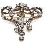 AN ANTIQUE VICTORIAN OLD CUT DIAMOND BROOCH PENDANT. BROOCH MEASUREMENTS 4.7cms X 6.5cms.