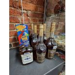 BRANDY: THREE BOTTLES, ONE BOXED, FOUR LITRE BOTTLES AND TWO HALF BOTTLES OF MARTELL