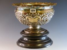 A MILITARY INSCRIBED SILVER TROPHY ROSE BOWL BY ATKIN BROTHERS, SHEFFIELD 1897, EMBOSSED WITH
