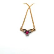 A 9ct HALLMARKED GEMSET AND DIAMOND FLAT LINK SWEETHEART NECKLACE. LENGTH 42cms. WEIGHT 6.35grms.