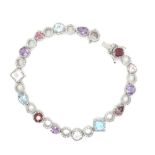 AN 18ct WHITE GOLD HALLMARKED MULTI GEM AND DIAMOND BRACELET. BRACELET LENGTH 18cms. WEIGHT 17.