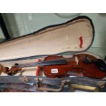 A LEATHERETTE CASE THREE QUARTER SIZED VIOLIN