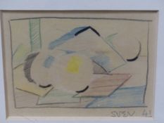 SVEN BERLIN ( BRITISH 1911-1999) ARR- AN ABSTRACT STUDY- COLOURED PENCIL AND GRAPHITE. SIGNED "