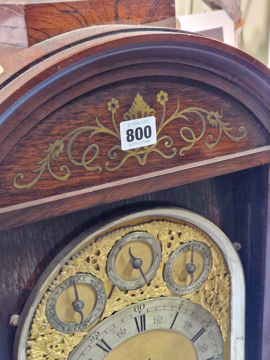 A 19th C. BRASS INLAID ROSEWOOD BRACKET CLOCK, THE MOVEMENT STRIKING ON A COILED ROD AND CHIMING - Image 6 of 17