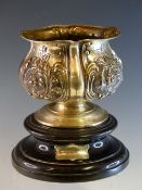 A SILVER PRESENTATION BOWL AND STAND, THE BOWL BY WALKER AND HALL, SHEFFIELD 1901, REPOUSSE WITH