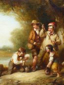 THOMAS FALCON MARSHALL (1818-78), LANDING THE CATCH, THE FAMILY BELOW A TREE ON A RIVER BANK, OIL ON