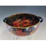 A WILLIAM MOORCROFT POMEGRANATE PATTERN TWO HANDLED BOWL. Dia. 24cms. TOGETHER WITH A BALUSTER