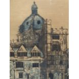 RICHARD BEER (1928-2017), BRASENOSE, 29/100, AN AQUATINT COLOURED ETCHING, PENCIL SIGNED. 59 x