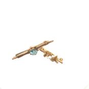AN EDWARDIAN GEMSET BAR BROOCH, UNHALLMARKED, ASSESSED AS 9ct GOLD, TOGETHER WITH A FURTHER 9ct
