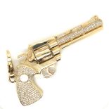 AN IMPRESSIVE SOLID 9ct HALLMARKED GOLD AND DIAMOND SET REPLICA COLT PYTHON REVOLVER / PISTOL,