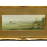 EARLY 20th C. SCHOOL, GREEN PASTURES AND TREES, WATERCOLOUR. 13.5 x 34cms.