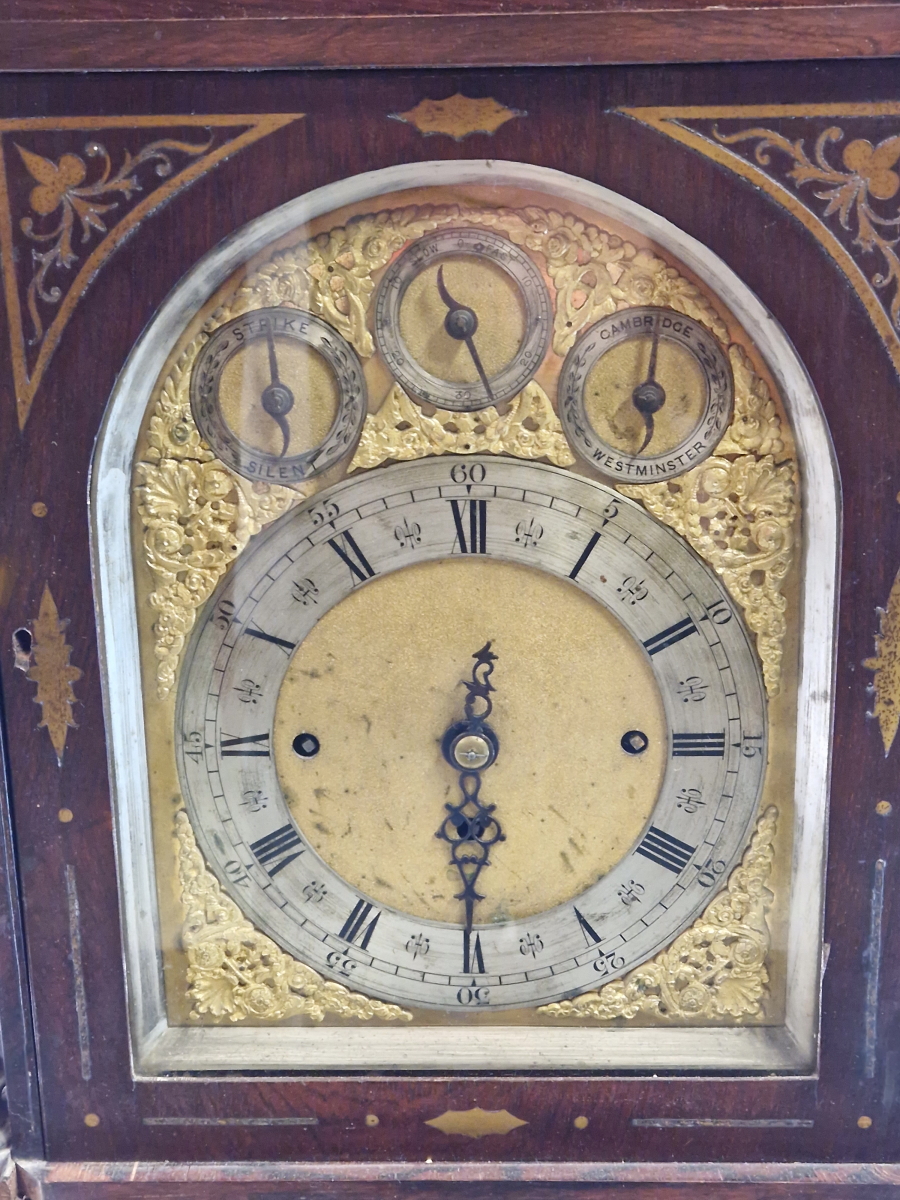 A 19th C. BRASS INLAID ROSEWOOD BRACKET CLOCK, THE MOVEMENT STRIKING ON A COILED ROD AND CHIMING - Image 2 of 17