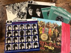 FOUR BEATLES LP RECORDS MONO PRESSINGS, 'A HARD DAY'S NIGHT' AND SGT PEPPER 1st PRESSINGS WITH THE