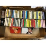 A QUANTITY OF POP VOCALISTS AND ROCK AND ROLL CASSETTE ALBUMS INCLUDING ELVIS, ELTON JOHN, OLIVIA