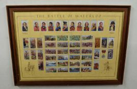 Framed reproduction cigarette card display of Battle of Waterloo consisting of 50 cards of generals,