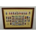 Framed reproduction cigarette card display of Battle of Waterloo consisting of 50 cards of generals,