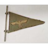 WWII Third Reich Wehrmacht car flag pennant, depicting hand woven eagle on faded green canvas flag