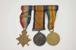First World War British medal trio group comprising 1914 Mons Star with 5th Aug-22nd Nov clasp,