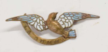 First World War enamelled sweetheart souvenir brooch from the Somme, of a swallow, with