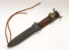 20th century American M3 fighting knife and US M8A scabbard, blade stamped 'US M3', length approx